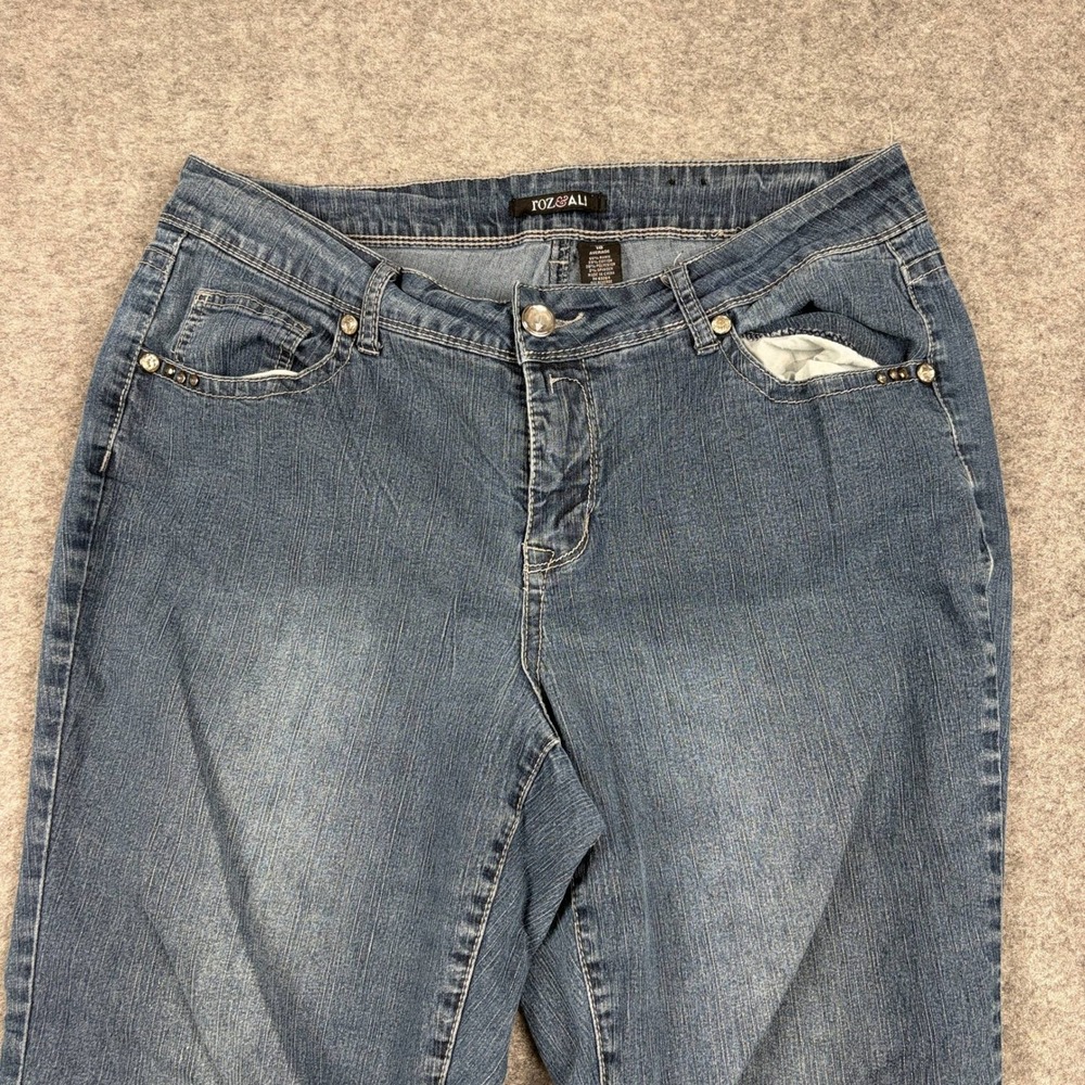Roz & Ali Jeans Womens 16 Flare‎ Boot Blue Denim Embellished Rhinestone Studded
